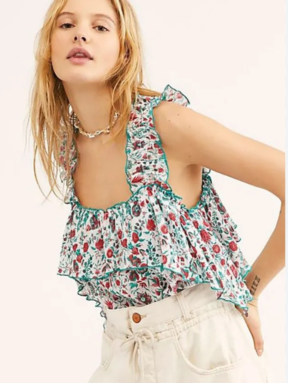 ANTIK BATIK Floral Ruffle Sleeveless Top - Multicolor Size S